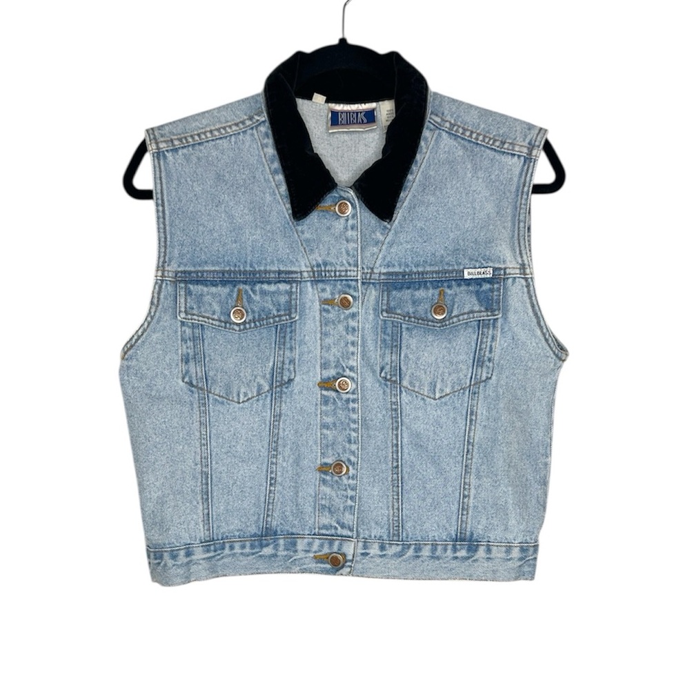 Vintage Bill Blass Velvet Collar 100% Cotton Denim Vest size Medium